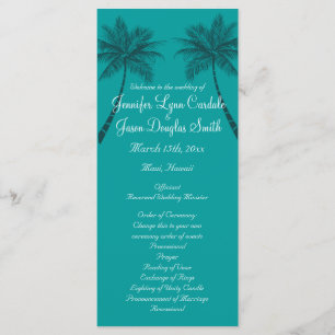 Handflatan Träd Teal Blue Beach Wedding Program