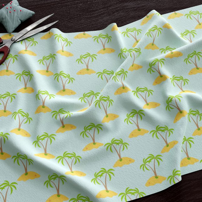 Handflatan Träd Tecknad Tropical Island Mönster Fa Tyg (A fun tropical island pattern fabric just for you)