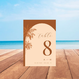 Handflatan Träd Terracotta Monogram Beach Wedding Bordsnummer