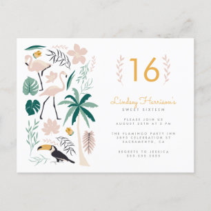 Handflatan Träd Toucan Rosa Flamingo & Monstera Sw Inbjudan Vykort