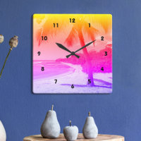 Handflatan Träd Tropical Beach Orange Rosa Lila  O
