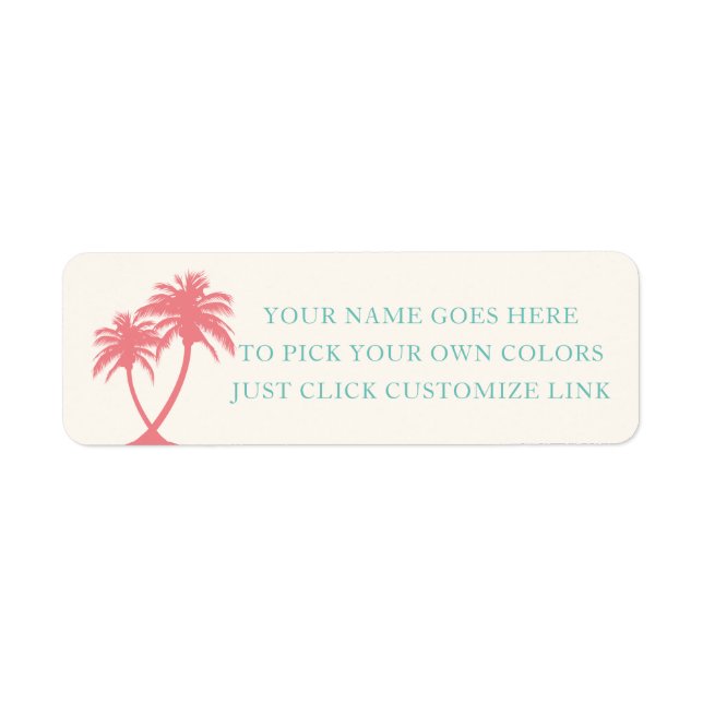 Handflatan Träd Tropical Beach Theme Editable Färg Returadress Etikett (Framsidan)