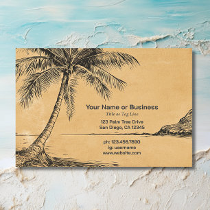 Handflatan Träd Tropical Beach Vintage Stil Sketch Visitkort