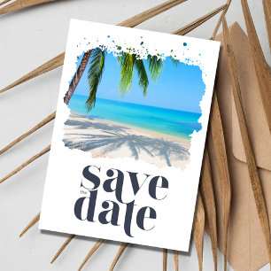 Handflatan Träd Tropical Beach Wedding Digital Spara Datumet