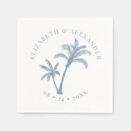 Handflatan Träd Tropical Beach Wedding Dusty Blue Pappersservett