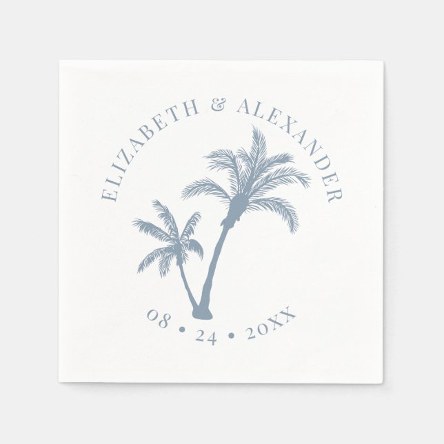 Handflatan Träd Tropical Beach Wedding Dusty Blue Pappersservett (Framsidan)