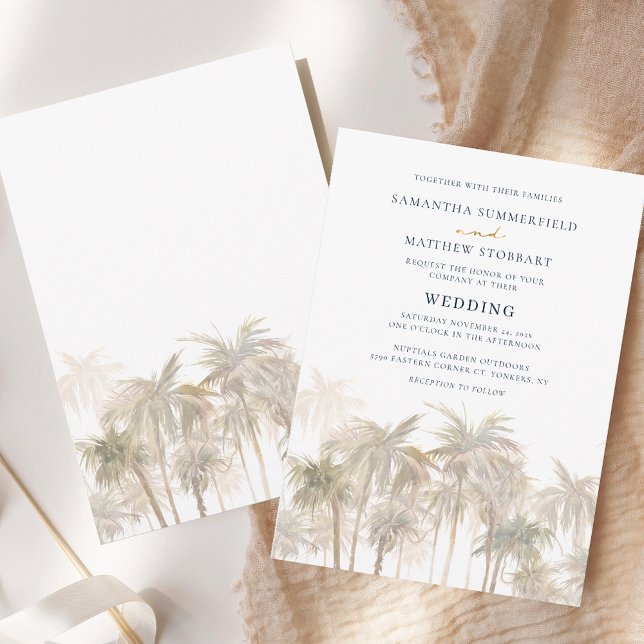 Handflatan Träd Tropical Beach Wedding Inbjudningar (Palm Trees Tropical Beach Wedding Invitation)