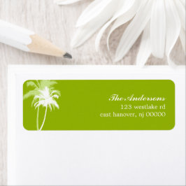 Handflatan Träd Tropical Beach Wedding Returadress Etikett