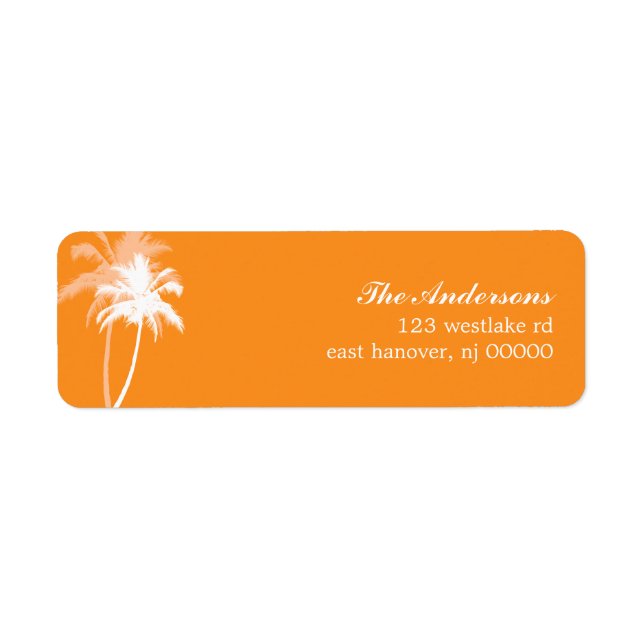 Handflatan Träd Tropical Beach Wedding Returadress Etikett (Framsidan)