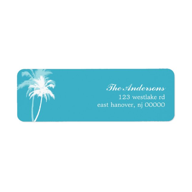 Handflatan Träd Tropical Beach Wedding Returadress Etikett (Framsidan)