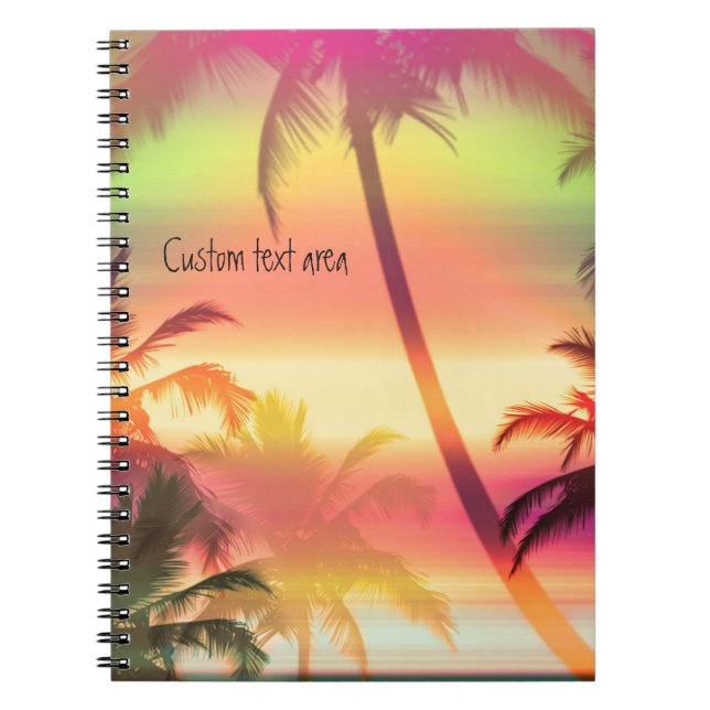 Handflatan Träd Tropical Heat Rosa notebook journa Anteckningsbok Med Spiral (Framsidan)