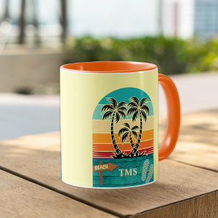 Handflatan Träd Tropical Retro Sunset FlipFlops Mo Mugg