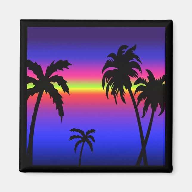 Handflatan Träd Tropical Sunset Magnet (Framsidan)