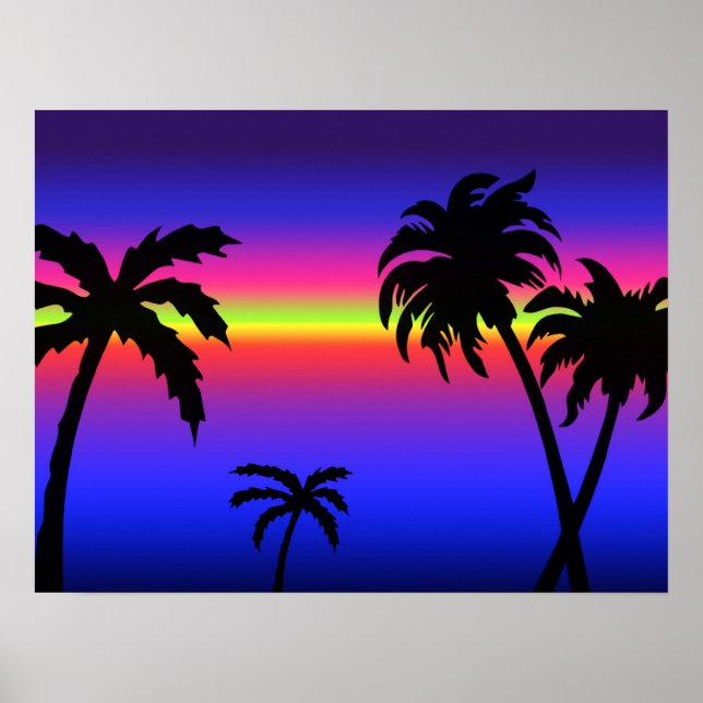 Handflatan Träd Tropical Sunset Poster (Framsidan)