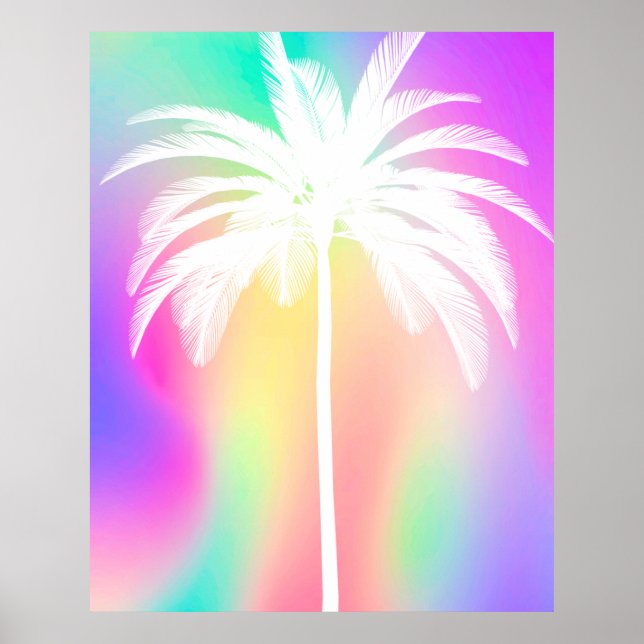 Handflatan Träd, tropisk vit, färglös sommarPoster Poster (Framsidan)