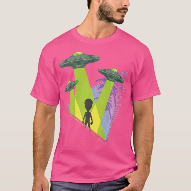 Handflatan Träd Ufo Abduction Alien Tropical Vapor T Shirt (Framsida)