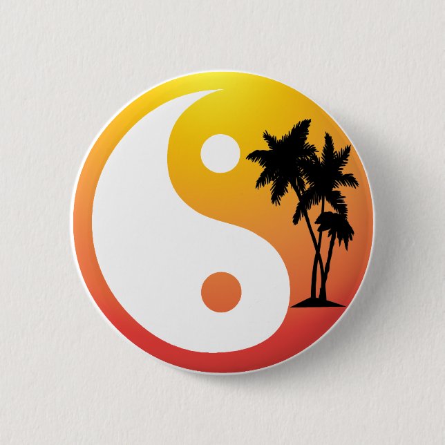 Handflatan Träd vid Sunset Yin Yang Button Knapp (Framsida)