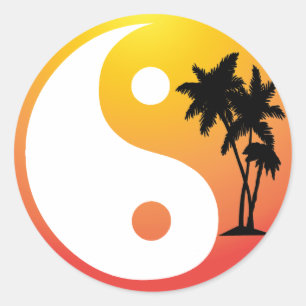 Handflatan Träd vid Sunset Yin Yang Sticker Runt Klistermärke