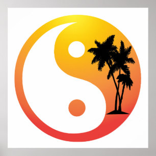 Handflatan Träd vid Sunset Yin Yang Symbol Poster