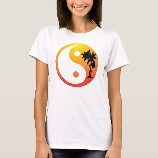 Handflatan Träd vid Sunset Yin Yang Tee (Framsida)