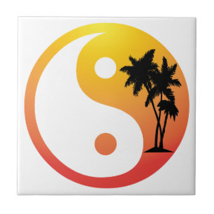 Handflatan Träd vid Sunset Yin Yang Tile Kakelplatta