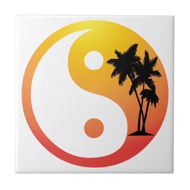 Handflatan Träd vid Sunset Yin Yang Tile Kakelplatta (Framsidan)