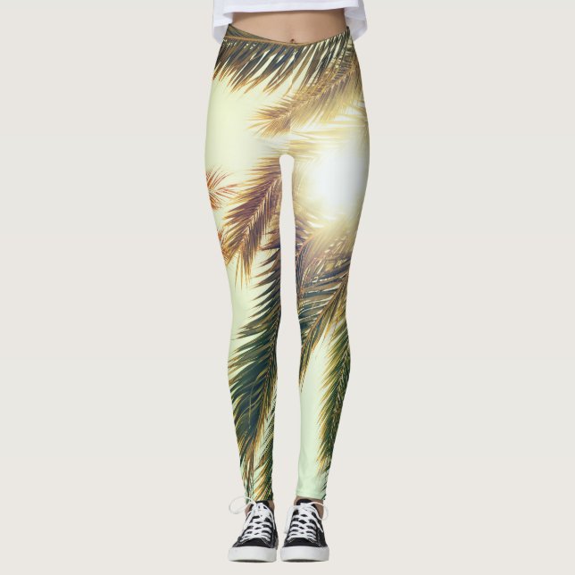 Handflatan Träd, Vintage Toned Himlar. Leggings (Framsida)