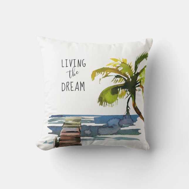 Handflatan Träd Waterfront Living of Dream Tropica Kudde (Framsida)