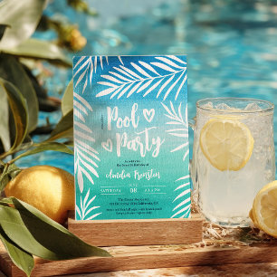 Handflatan Tropical Blue Ombre Sweet 16 Bassäng Pa Inbjudningar