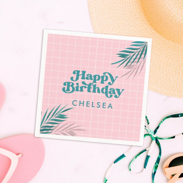 Handflatan Vår Bassäng Party Rosa Vuxen födelsedag Pappersservett (palm springs pink pool party napkins)