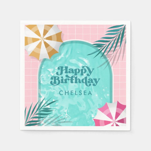 Handflatan Vår Bassäng Party Rosa Vuxen födelsedag Pappersservett (Framsidan)