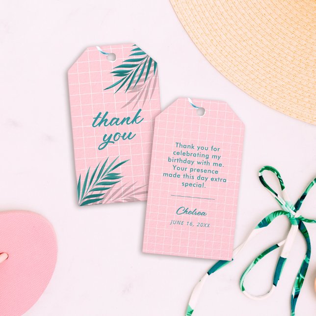 Handflatan Vår Bassäng Party Rosa Vuxen födelsedag Presentetikett (modern pink and teal thank you gift tags)