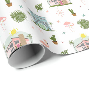 Handflatan Vår Flamingo Cactus Midsekel Mönster Presentpapper