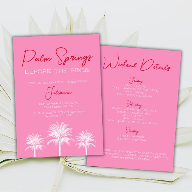 Handflatan Vår före Ringar Bachelorette Helg Inbjudningar (Palm Springs Before The Rings Bachelorette Weekend Invitation)