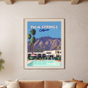 Handflatan Vår Kalifornien Bassäng Hotel Träd Retr Poster