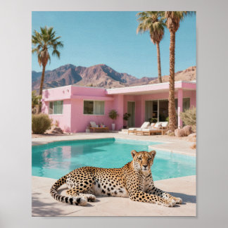 Handflatan Vår Leopard Retro Modern i mitten av år Poster