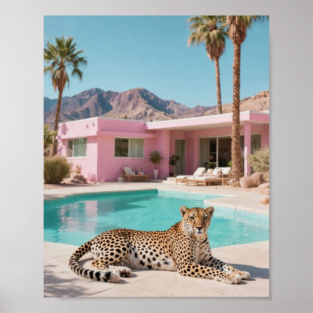 Handflatan Vår Leopard Retro Modern i mitten av år Poster (Framsidan)