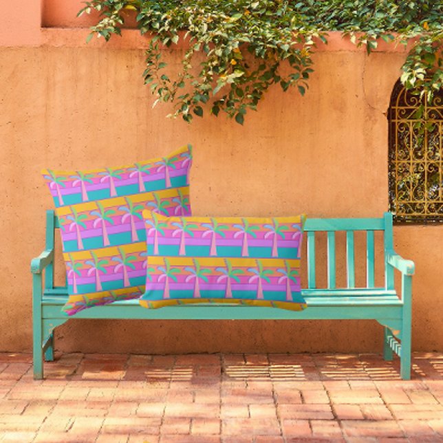 Handflatan Vår Retro, fet stripe Handflatan Träd Kudde (Skapare uppladdad)