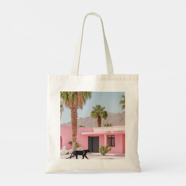 Handflatan Vår Rosa House Tote Bag | Retro Desert Tygkasse (Baksida)