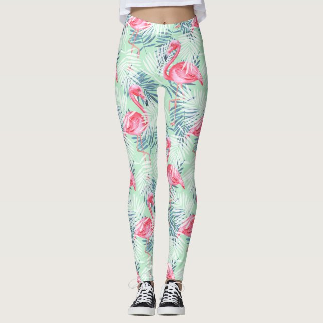 Handflatanlöv och flamingos leggings (Framsida)