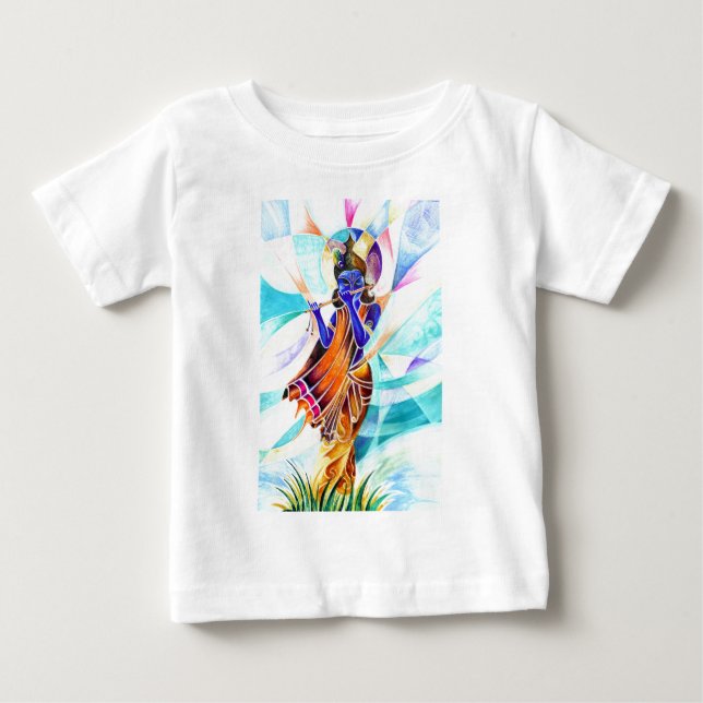 Handgjord abstrakt målning av Lord Krishna Tee Shirt (Framsida)