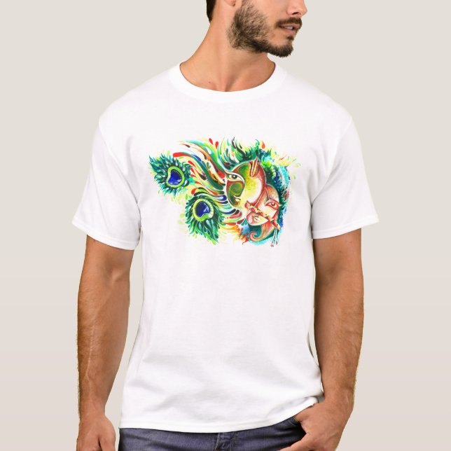 Handgjord abstrakt målning av lorden Krishna och T Shirt (Framsida)