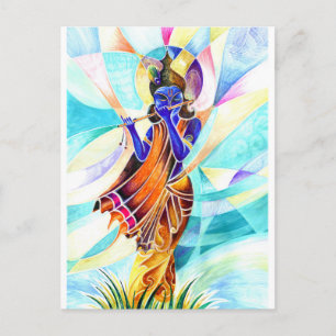 Handgjord Abstrakt Painting of Lord Krishna with f Vykort