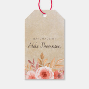 Handgjord av akvarellblommig textil papper presentetikett