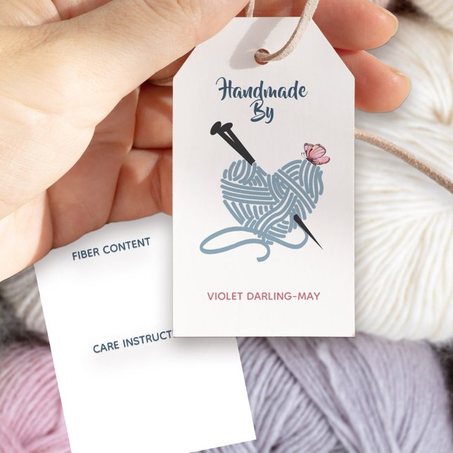 Handgjord av Custom Name m. Fiber & Care Stickning Presentetikett (Handmade by .. personalized gift tags with space on the back to write any important info)