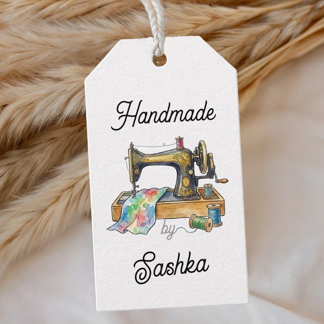 Handgjord av Custom Name Symaskin Presentetikett (Handmade Sewing Business Hang Tag)