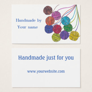 Handgjord av (ditt namn), bollar av garn, på vitt visitkort