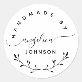 Handgjord av Elegant Script Botanisk Runt Klistermärke