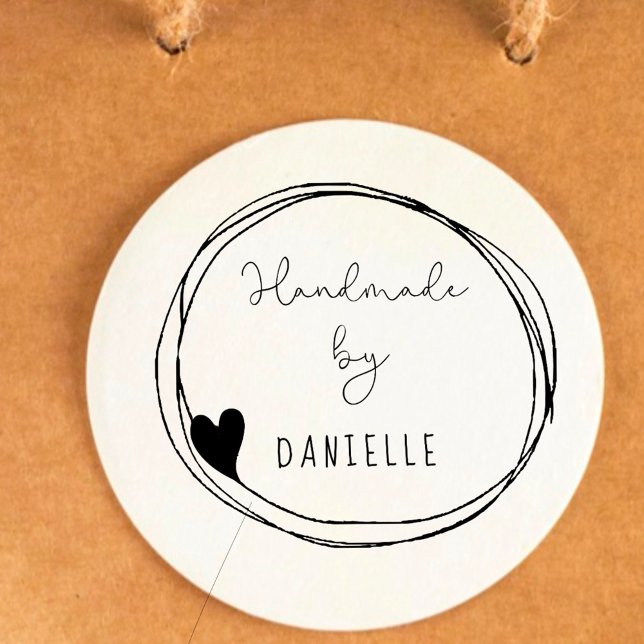 Handgjord av Hand- Drawn Heart Ram Självfärgande Stämpel (Skapare uppladdad)