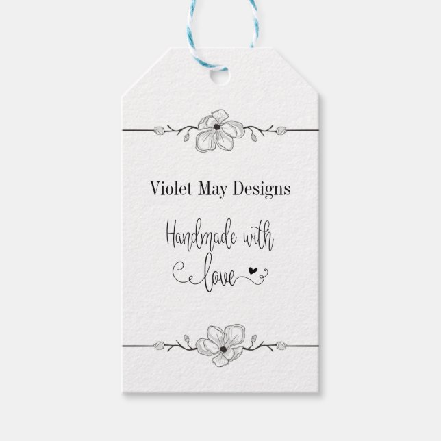 Handgjord av Kärlek Blommigt Gräns Rustic Kraft Presentetikett (Framsidan)